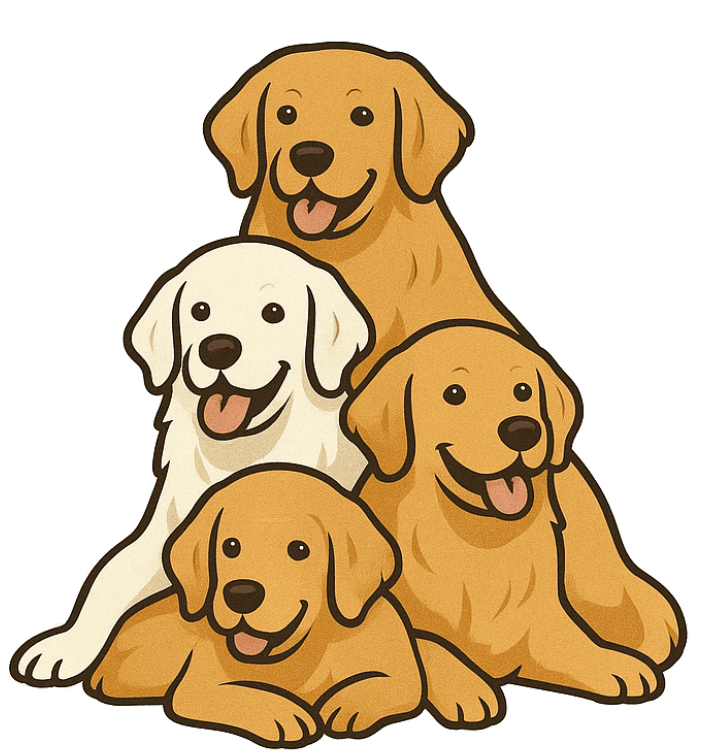 The Dog Pyle logo with four dog sitting in various positions together. Just art no text